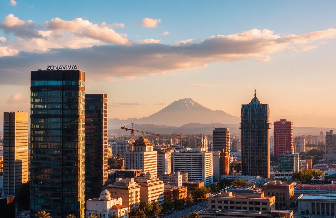 Guatemala City skyline with volcano in the background