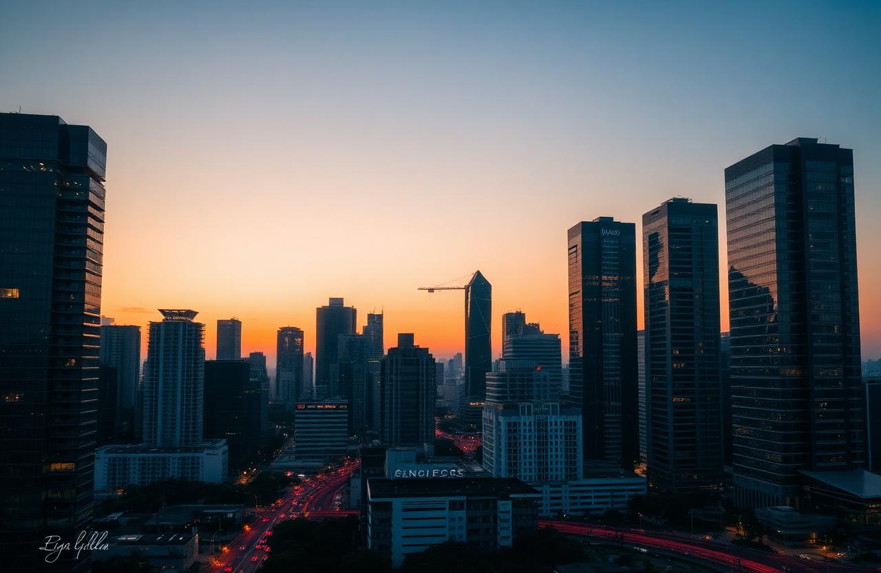 Pasig business district skyline at dusk